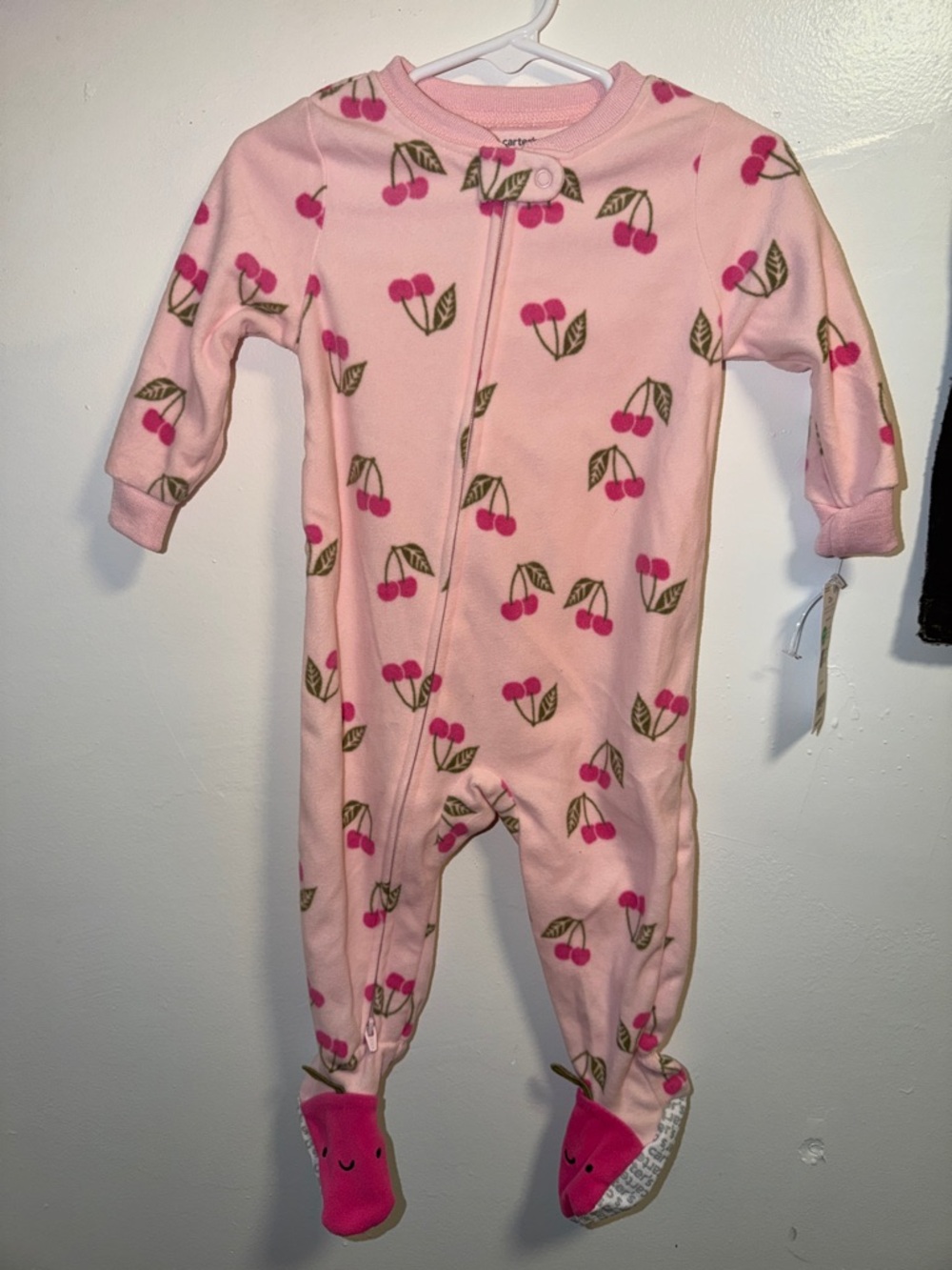 Carter's Pink Cherry-Print Footed Pajamas